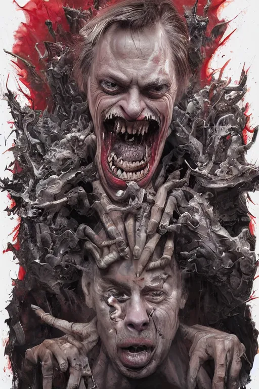 Image similar to Portrait of Steve Buscemi as Carnage, marvel comics, dark, intricate, highly detailed, smooth, artstation, digital illustration by Ruan Jia and Mandy Jurgens and Artgerm and Wayne Barlowe and Greg Rutkowski and Zdislav Beksinski