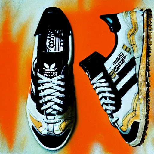 Image similar to adidas sambas in the style of jean basquiat