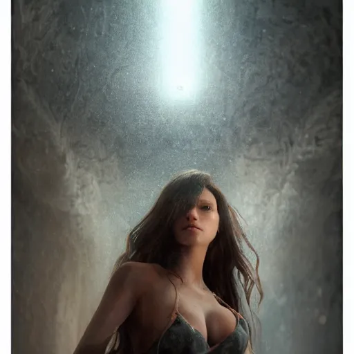 Image similar to full body pose, hyperrealistic photograph of a beautiful girl, artist, dim volumetric lighting, 8 k, octane beautifully detailed render, extremely hyper detailed, intricate, epic composition, cinematic lighting, masterpiece, trending on artstation, very very detailed, stunning, hdr, smooth, sharp focus, high resolution, award, winning photo, dslr, 5 0 mm