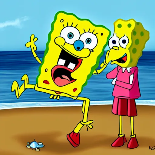 Image similar to spongebob licking a sad child, photorealistic