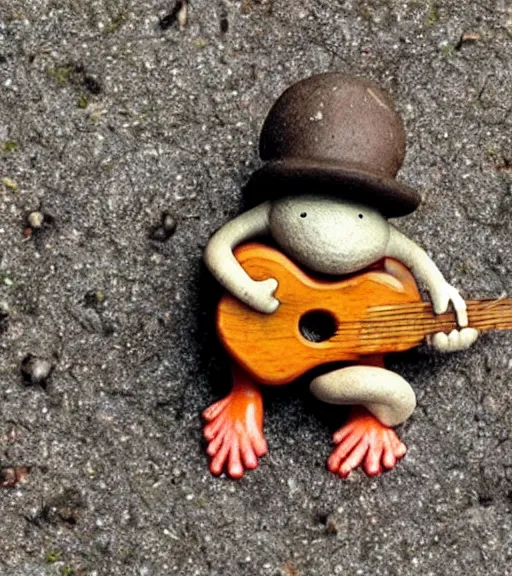 Image similar to a toad playing guitar on a mushroom