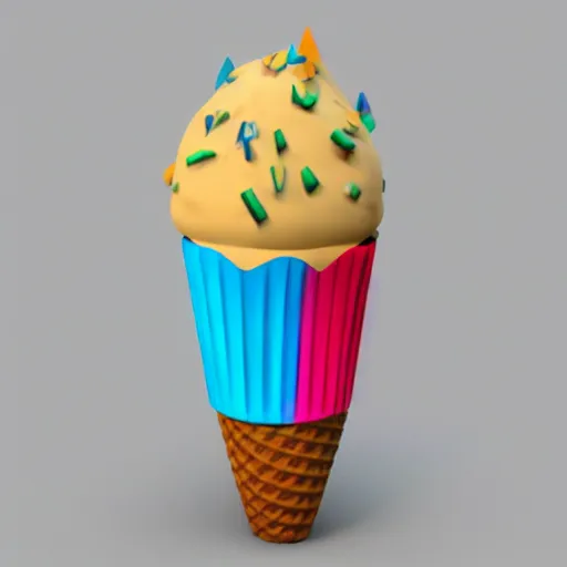 Prompt: poorly rendered 3 d clown ice cream cone