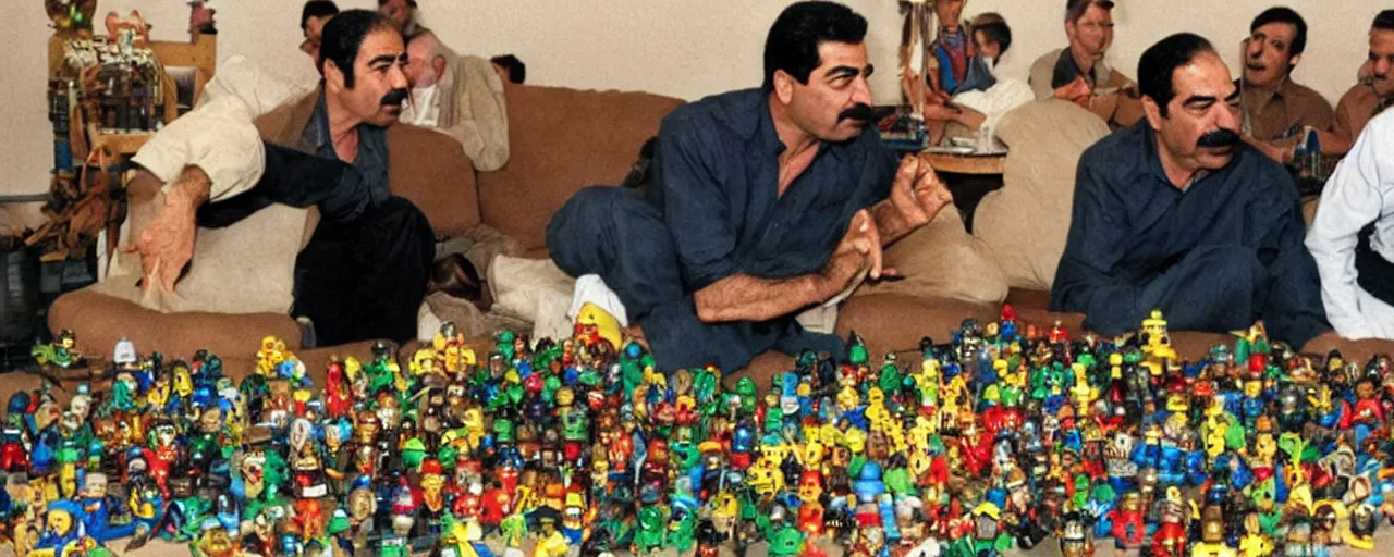 Image similar to saddam hussein playing with bionicles