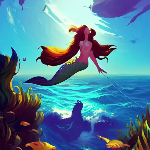 Image similar to painting mermaid treasure on sea of thieves game avatar hero smooth face median photoshop filter cutout vector, behance hd by jesper ejsing, by rhads, makoto shinkai and lois van baarle, ilya kuvshinov, rossdraws global illumination