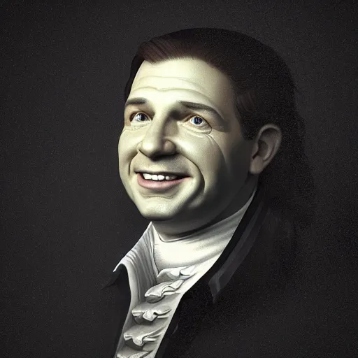 Image similar to Ron Desantis smiling, in the style of a founding father portrait, dreamlike, horror, intricate detail, 3d render, octane render, god rays, depth of field, trending on artstation, 4k, hd