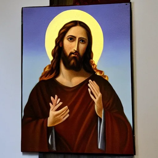 Prompt: painting of jesus christ holding a two balls