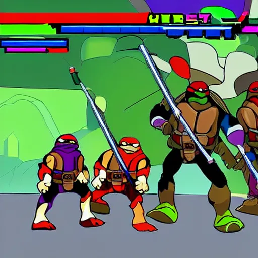 Image similar to teenage mutant ninja turtles in new york, 6 4 - bit style, video game.