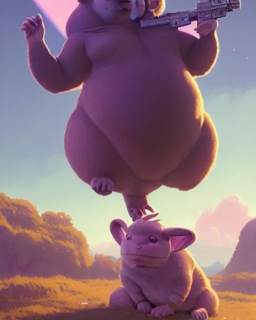 Prompt: highly detailed surreal vfx portrait of a cute, happy big chungus, shooting two mac - 1 0 s, stephen bliss, unreal engine, greg rutkowski, loish, rhads, beeple, makoto shinkai and lois van baarle, ilya kuvshinov, rossdraws, tom bagshaw, global illumination, detailed and intricate environment