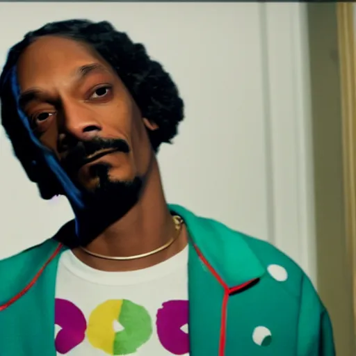 Image similar to A film still of Snoop Dogg as Eric Andre in The Eric Andre Show (2015), 40mm lens, shallow depth of field, split lighting, cinematic