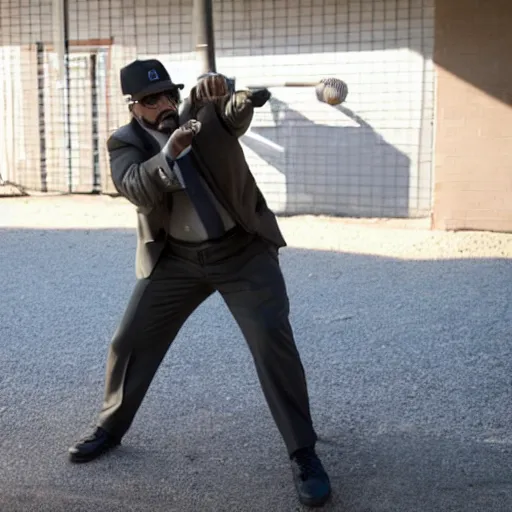 Prompt: Still of Big Smoke wielding a baseball bat in Better Call Saul