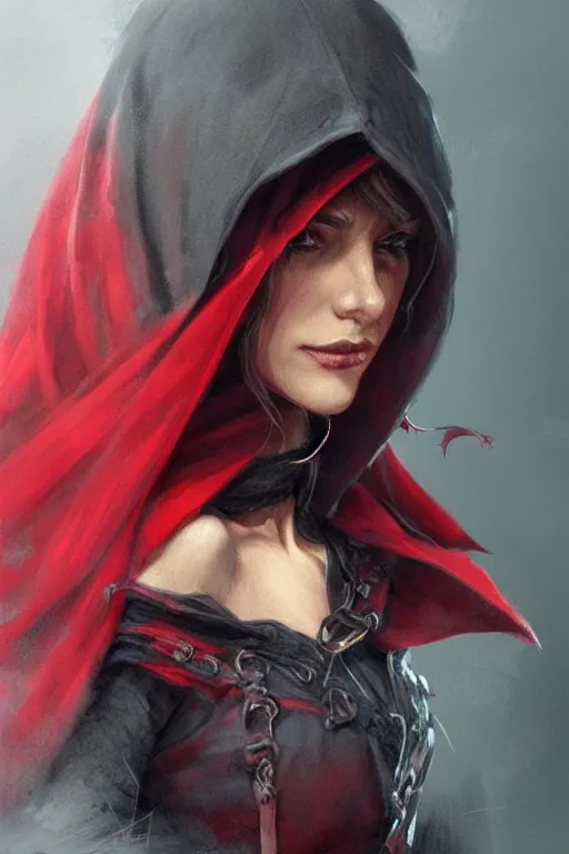 Image similar to thief red riding hood, d & d, fantasy, portrait, highly detailed, digital painting, trending on artstation, concept art, sharp focus, illustration, art by artgerm and greg rutkowski and magali villeneuve