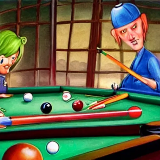 Image similar to two aliens playing pool