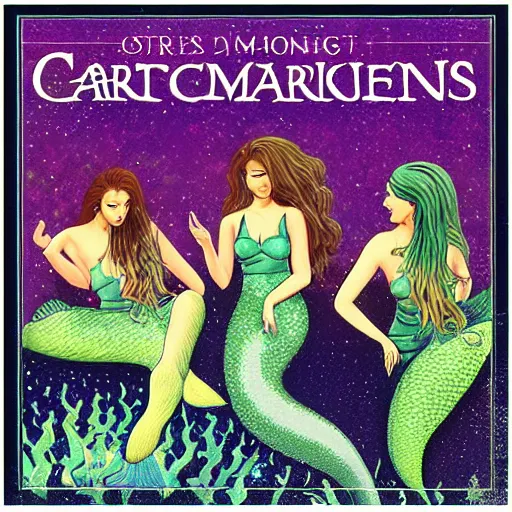 Prompt: arresting mermaids, album cover