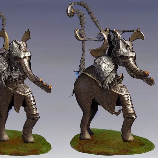 Prompt: armored anthropomorphic humanoid elephant knight, fantasy illustration