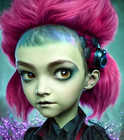 Prompt: an epic fantasy comic book style portrait painting of an extremely cute and adorable very tomboyish tomboy industrial goth dryad, character design by mark ryden and pixar and hayao miyazaki, unreal 5, daz, hyperrealistic, octane render, cosplay, rpg portrait, dynamic lighting, intricate detail, springtime vibrancy, cinematic