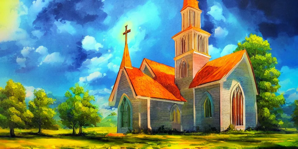 Image similar to a resplendent church in heaven, bright, oil painting of nature, beautiful concept art, ink painting