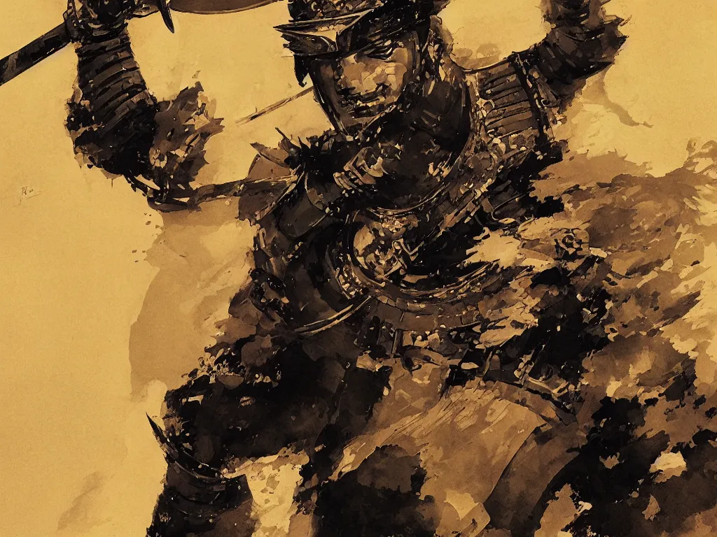 Image similar to close up of a samurai in full armor, by fiona staples, travis charest, sachin teng, greg manchess