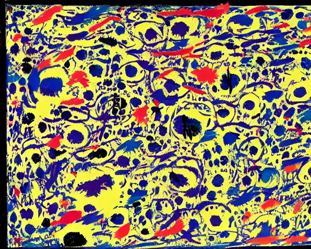 Image similar to abstract expressionism. a still from my neighbor totoro, re imagined in the style of jackson pollock. surrealism, dadaism, ghibli