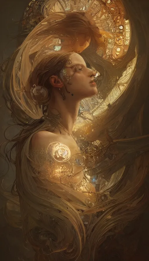 Prompt: time, fibonacci, sweat drops, insane, intricate, highly detailed, digital painting, artstation, concept art, smooth, sharp focus, illustration, Unreal Engine 5, 8K, art by artgerm and greg rutkowski and alphonse mucha