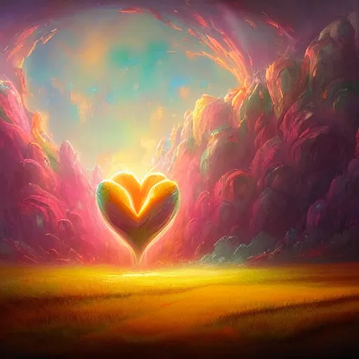 Image similar to a beautiful painting by Tyler Edlin and Anato Finnstark of a heart bursting out of a rib-cage and turning into rainbows and sunflowers, neon pastel color palette, soft feminine elegant, trending on artstation hq