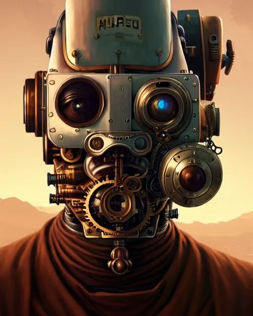 Image similar to hyper - realistic portrait of a steampunk robot, gta v cover art, celshading, sharp focus, intricate, detailed, rhads, andreas rocha, makoto shinkai, lois van baarle, ilya kuvshinov, greg rutkowski, dynamic lighting, grunge aesthetic, 4 k