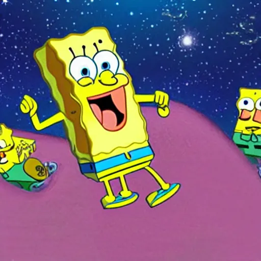 Image similar to spongebob in space crying on patrick