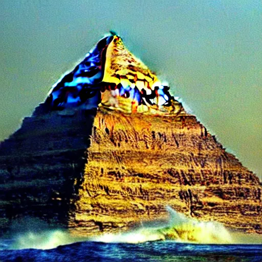 Image similar to a tsunami approaching egyptian pyramids