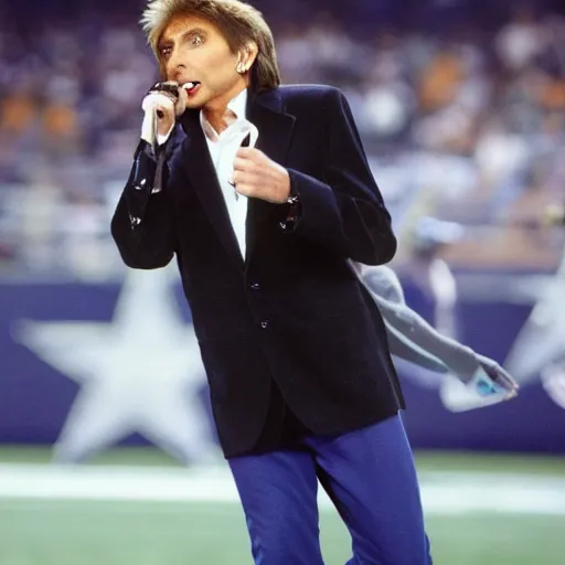 Prompt: a high quality photo of Barry Manilow as the quarterback of the Dallas cowboys