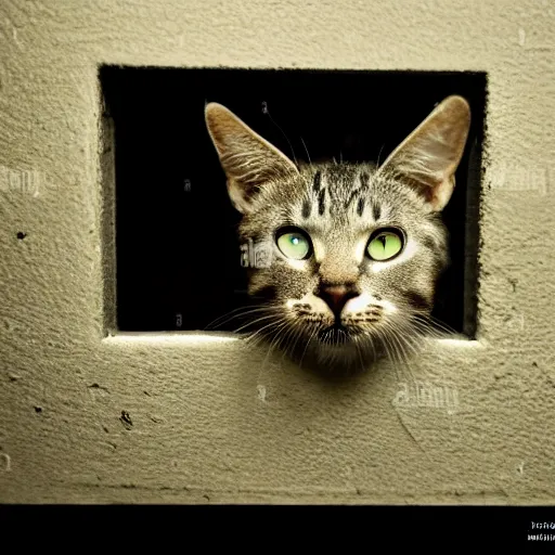 Image similar to cat in an american prison cell, sad face, handcuffed