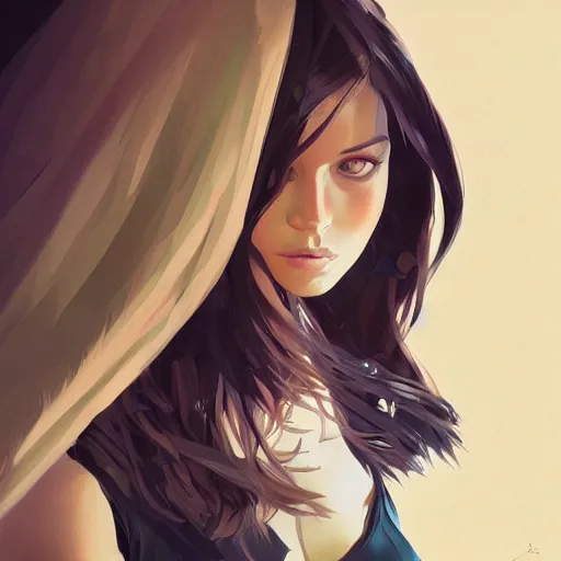 Image similar to young brunette woman, very detailed, portrait, high contrast, soft lighting, shallow focus, RossDraws, trending on artstation