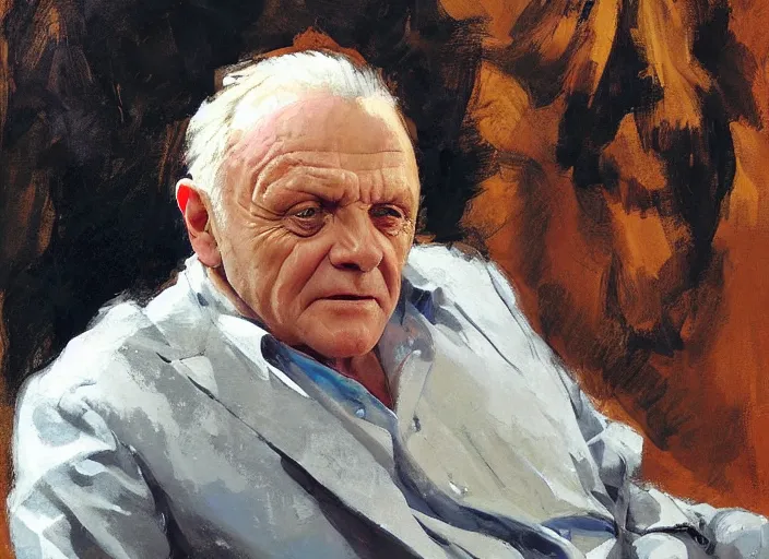 Prompt: a highly detailed beautiful portrait of anthony hopkins by gregory manchess, james gurney, james jean