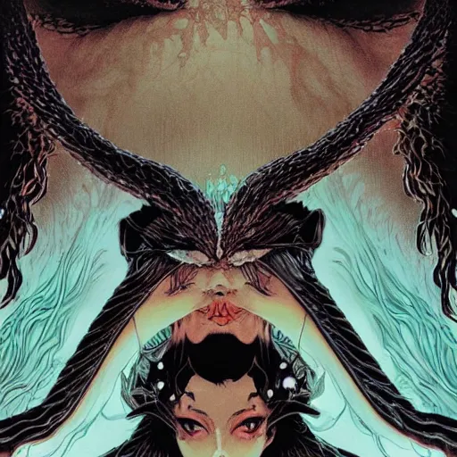 Image similar to closeup of black swan melting, castelvania, by yoichi hatakenaka, masamune shirow, josan gonzales and dan mumford, ayami kojima, takato yamamoto, barclay shaw, karol bak