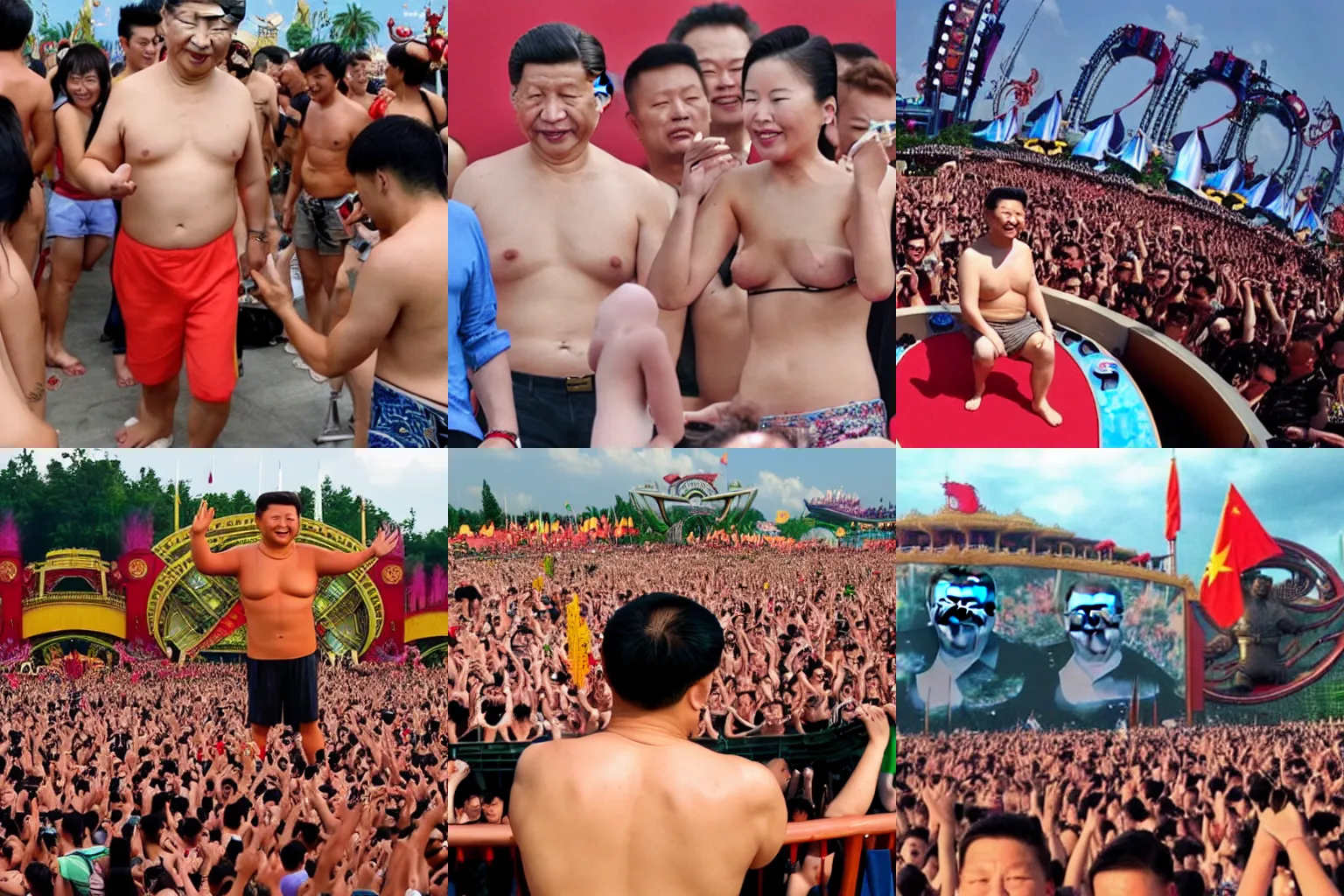 Prompt: xi jinping shirtless at tomorrowland