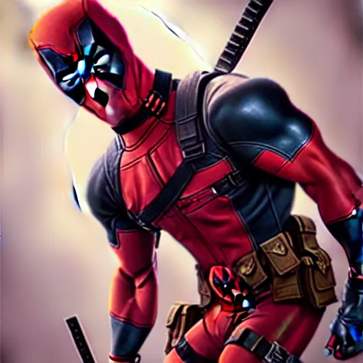 Prompt: deadpool character concept in red white colors!!!, hyperrealistic, highly detailed, cinematic, volumetric sunlight, beautiful, cgssociety, artstation, 8 k, oil painting by greg rutkowski, by artgerm, by wlop