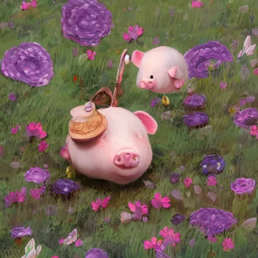 Prompt: cute and adorable miniature piggy 🐖 wearing a cute hat on garden during a summer day, chibi, anime, highly detailed, digital painting, artstation, concept art, smooth, sharp focus, illustration, art by yee chong and sydney hanson and rossdraws and greg rutkowski