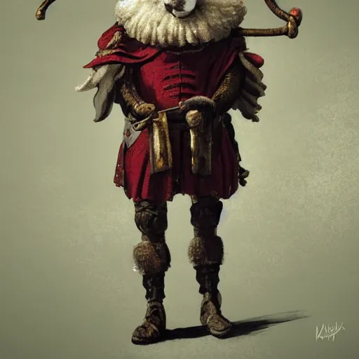 Prompt: old renesaince painting of a sheep face, royal guard suit from 1 7 th century, serious look, highly detailed, sheep face, portrait painting, artstation, concept art, greg rutkowski