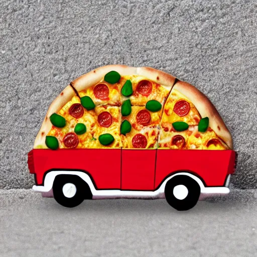 Image similar to car made of pizza, photo, detailed, 4k