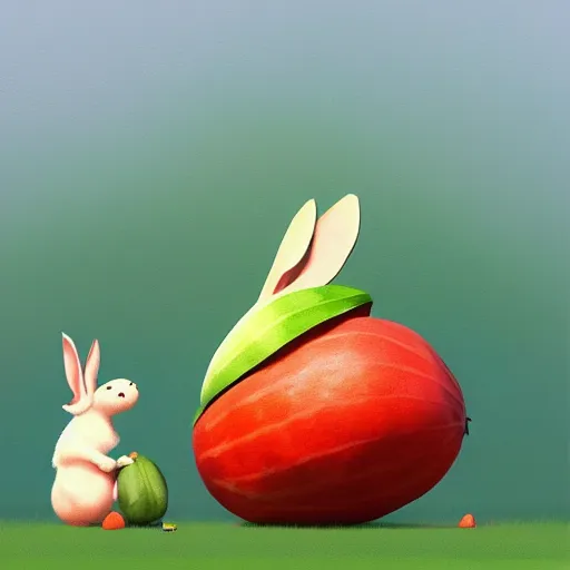 Image similar to Goro Fujita illustrating a rabbit eating a giant watermelon, art by Goro Fujita, sharp focus, highly detailed, ArtStation