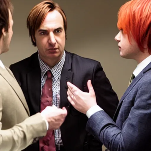 Prompt: Saul Goodman meeting Gerard Way, in Better Call Saul