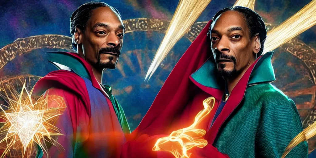 Image similar to snoop dogg as the doctor strange, marijuana leaves, green light, highly detailed, marvel cinematic universe, mcu, photo