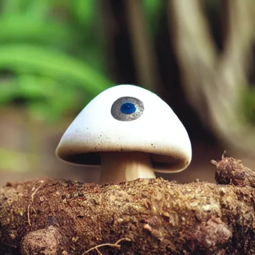 Image similar to a mushroom with eye balls growing from the cap