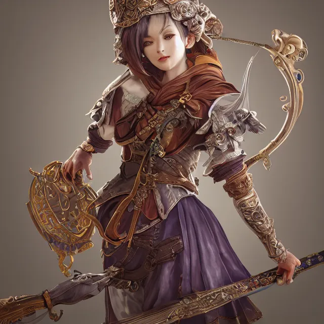 Image similar to studio portrait of neutral good colorful female cleric bard healer as absurdly beautiful, elegant, young skinny gravure idol, ultrafine hyperrealistic illustration by kim jung gi, irakli nadar, intricate linework, sharp focus, bright colors, octopath traveler, final fantasy, unreal engine highly rendered, global illumination, radiant light, intricate environment