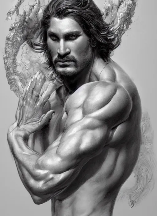 Image similar to a magical portrait of the god of masculinity, art by boris vallejo and greg danton and denys tsiperko, detailed, hyperrealism, artstation