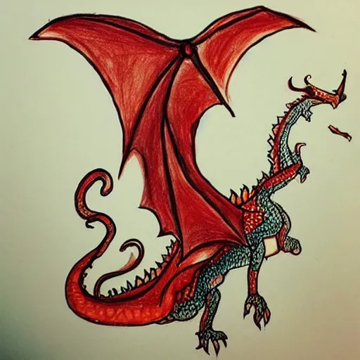 Image similar to “fire breathing dragon, children’s drawing”