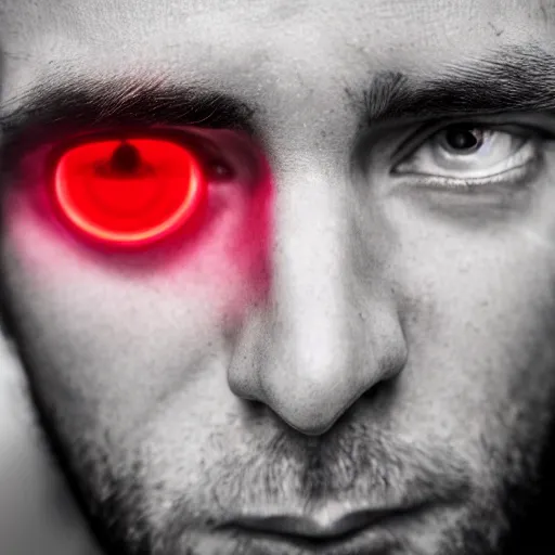 Image similar to a man with red glowing eyes