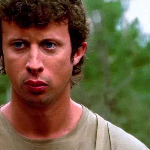 Image similar to napolean dynamite as rambo, cinematic shot, 4 k