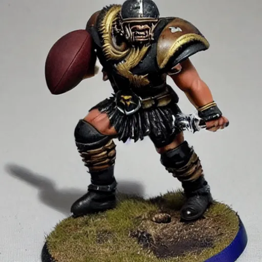 Image similar to warhammer miniature of a norse berserker throwing an american football