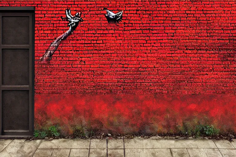 Prompt: abstract wall painting of nature landscape, red brick style, rule of thirds, shining, by adonna khare, by amir zand, by banksy, digital painting