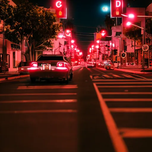 Prompt: a los angeleno. a cinematic shot of los angelas at midnight, canon eos c 3 0 0, ƒ 1. 8, 3 5 mm, 8 k, medium - format print, inspired by roger deakins cinematography