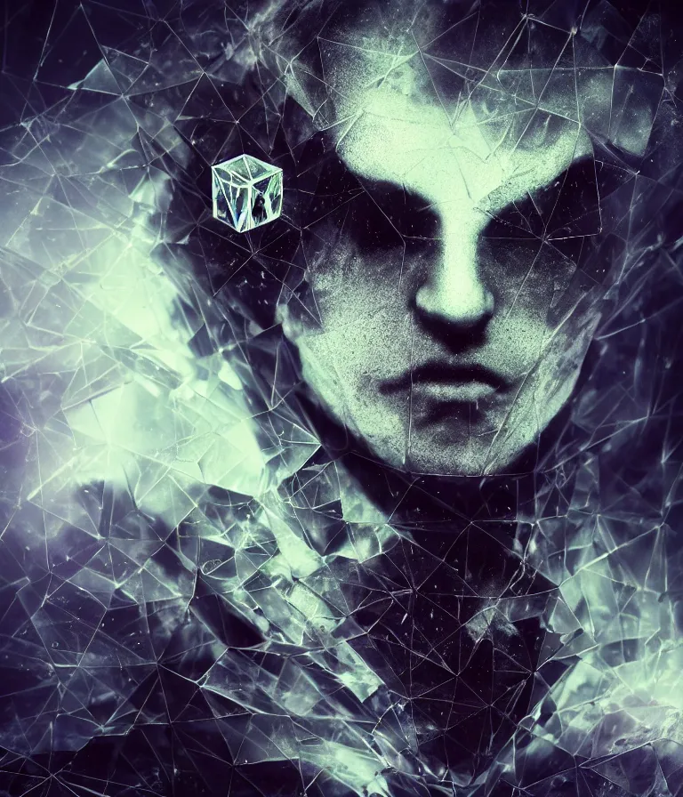 Image similar to impressive ominous front!! shot photo of a court jester character fine portrait fine portrait mesmerizing fractal hyper cubes platinum cracked dark future hyper dimensional space galactic crystal nebula edges elegant detailed intricate concept artstation sharp focus ray tracing cinematic masterpiece temporal corruption beeple wlop germ 8 4 k scifi glossy hyper realistic illustration canon eos r 3 fujifilm x - t 3 0 sony alpha a 6 6 0 0